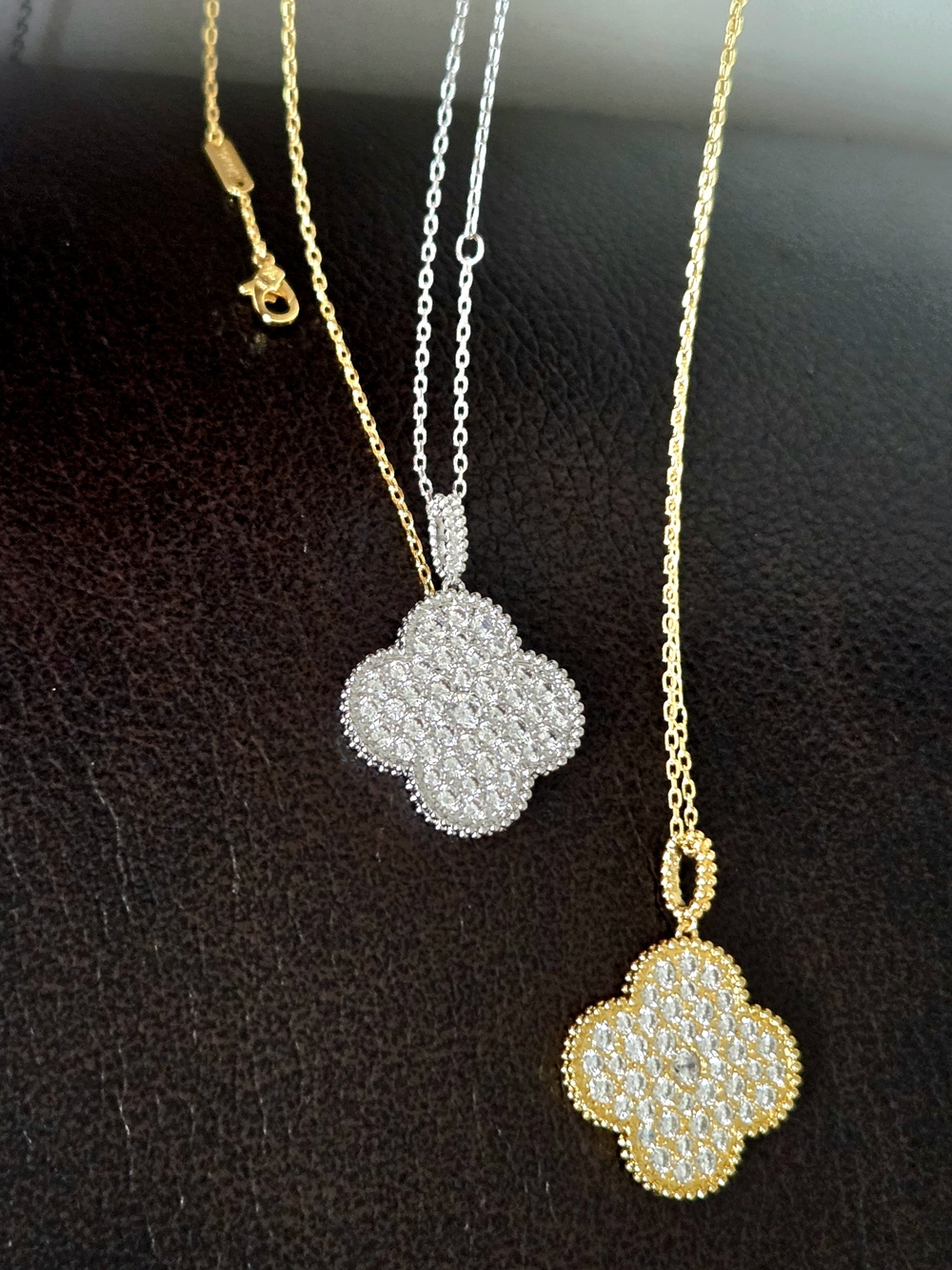 Fashion Designer Vintage Clover Necklace Sterling Silver Gold-Plated Jewelry - Picture 6 of 14